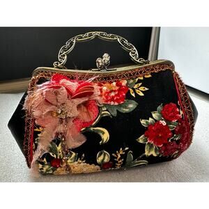 Mary Frances Beaded Floral Clutch Bag Frame Purse Sequin Embellished Handbag